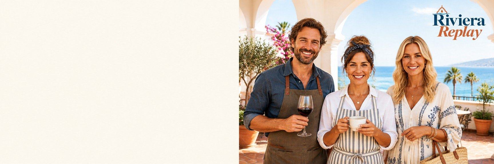 Smiling Santa Barbara business owners on a sunny terrace